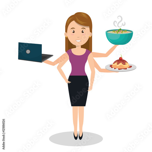 woman caroon many arms design graphic vector illustration eps 10