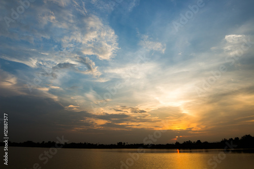 colorful dramatic sky with cloud at sunset