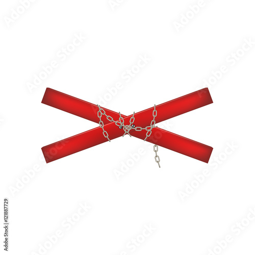Wooden crossbar in red design connected by chain