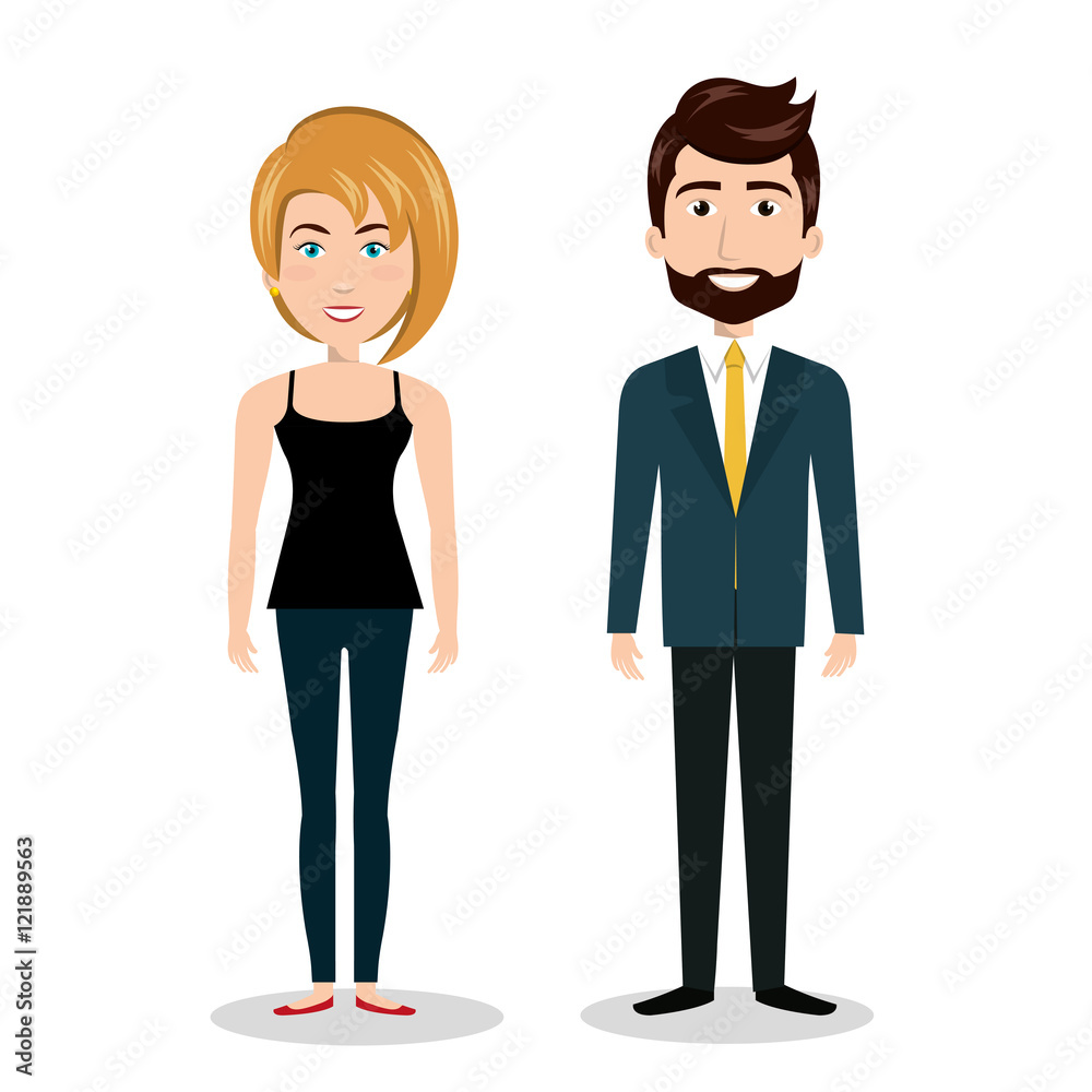 cartoon man and woman standing, human resources graphic vector illustration cartoon man and woman standing, human resources graphic vector illustration