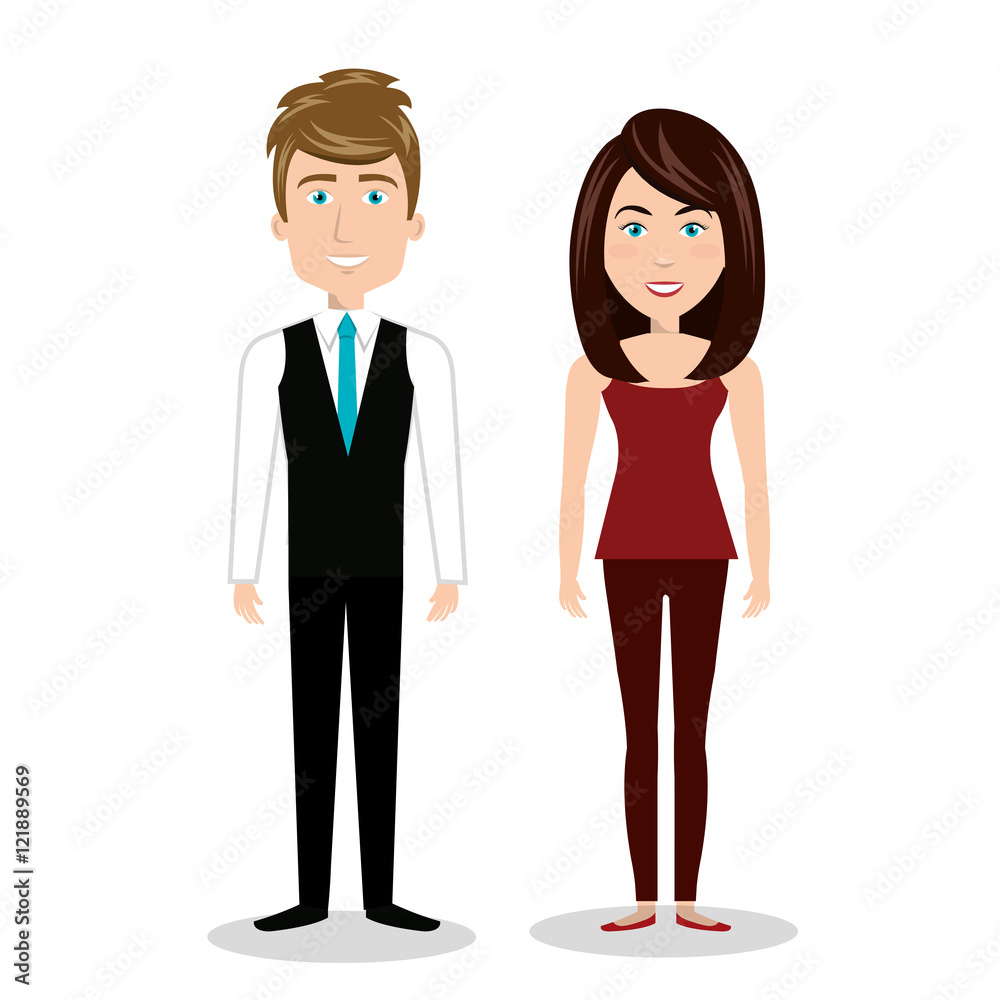 cartoon man and woman standing, human resources graphic vector illustration