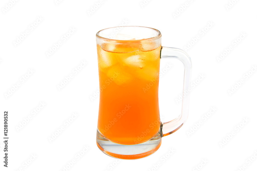 Glass of orange juice with ice on white background Glass of orange juice with ice on white background