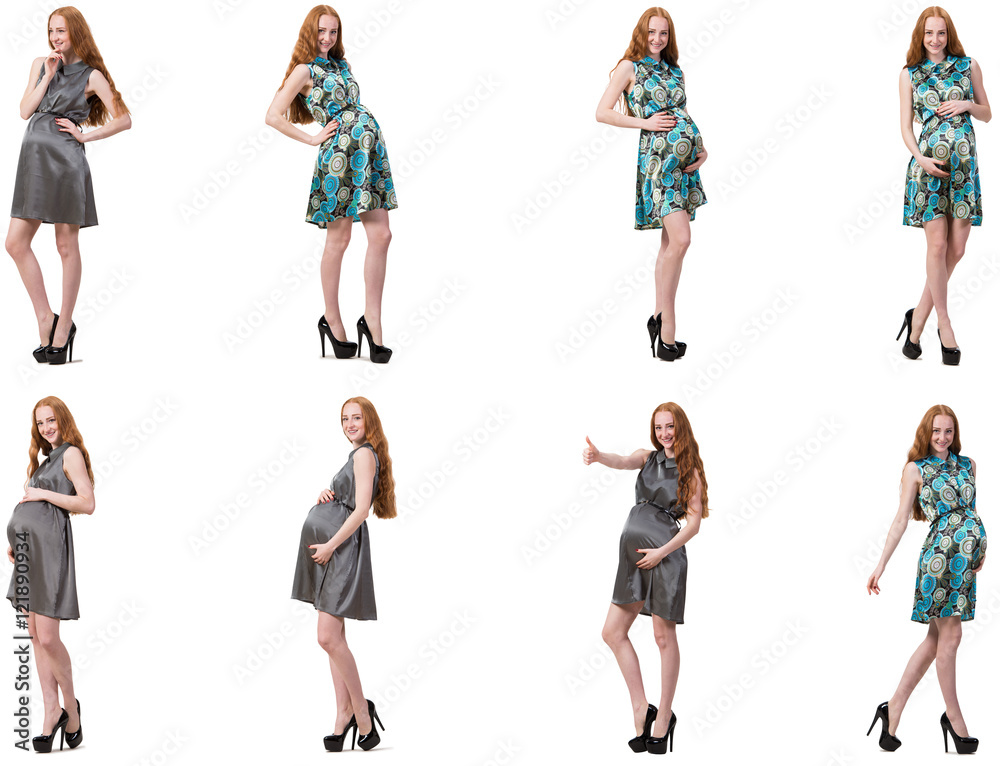 Pregnant woman in composite image isolated on white