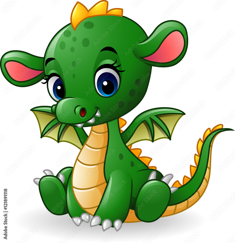 Fototapeta premium Cartoon baby dragon sitting