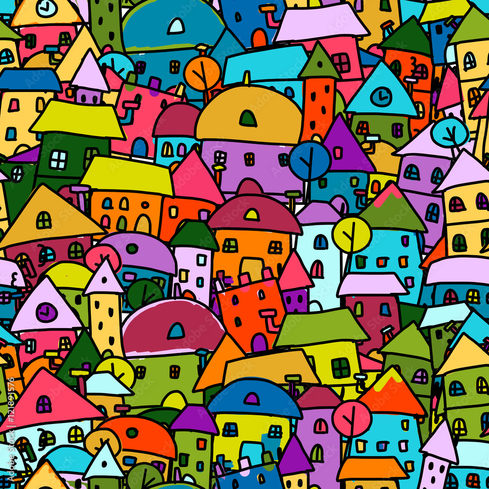Fototapeta premium Colorful city, seamless pattern for your design