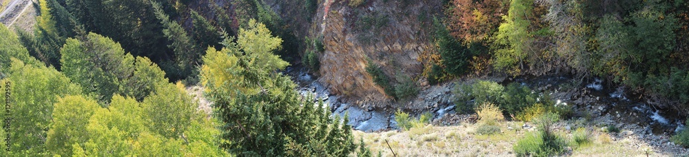 aerial view of a mountain stream in autumn aerial view of a mountain stream in autumn