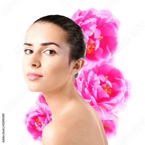 Beautiful woman on flowers ...