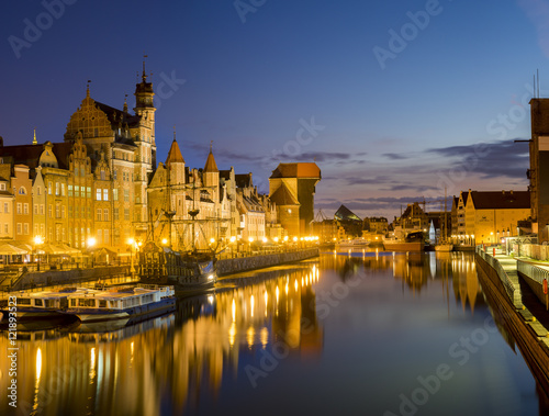 Night panorama of the old town in Gdansk, Poland 