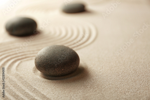 Japanese Zen garden. Pebbles on a sand