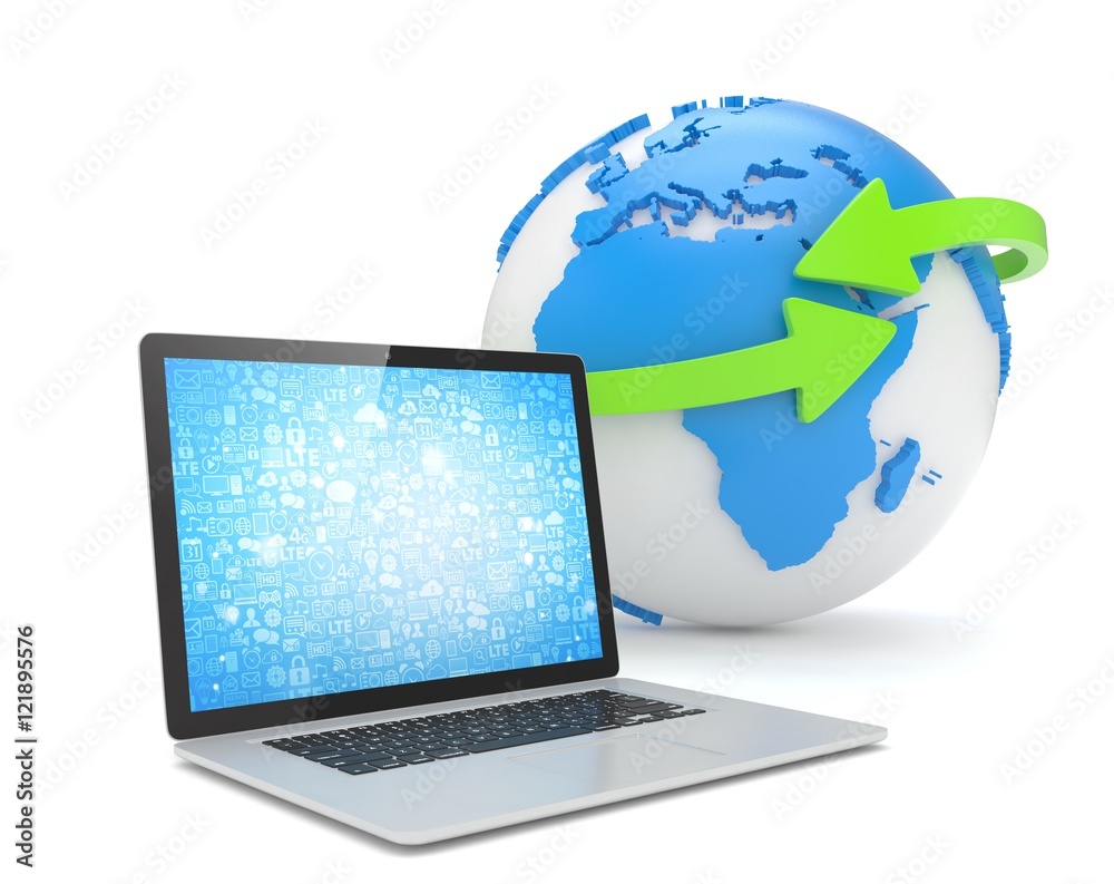 Laptop network and earth globe. 3d rendering. Laptop network and earth globe. 3d rendering.