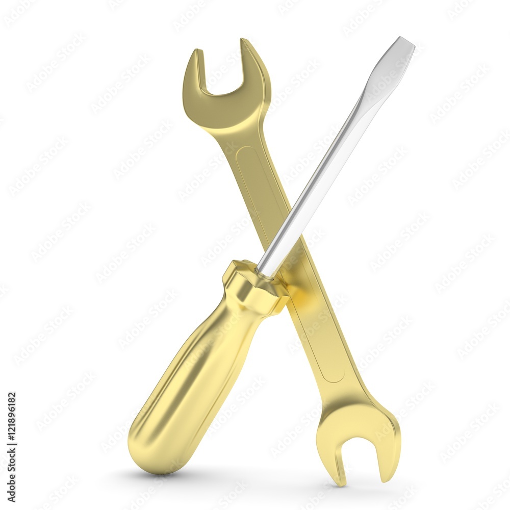 3D Illustration Wrench and screwdriver, service concept 3D Illustration Wrench and screwdriver, service concept