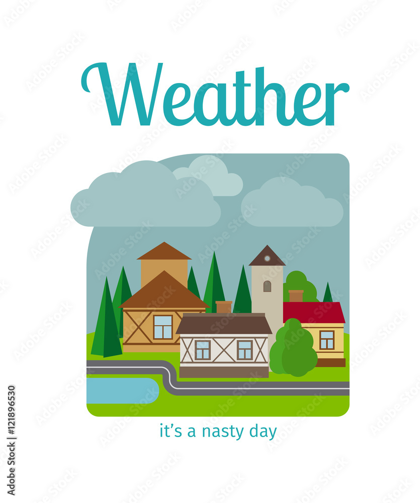 Different weather in the town illustration. Its a nasty day vector illustration
