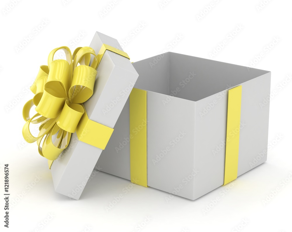 open gift box with bows isolated on white. 3d rendering. open gift box with bows isolated on white. 3d rendering.