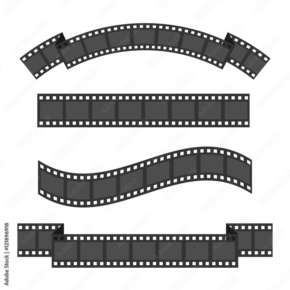 Fototapeta premium Film strip frame four set. Different shape ribbon. Design element. White background. Isolated. Flat
