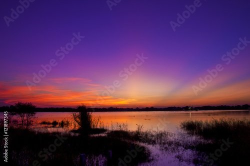 Twilight sky after sunset with water reflect landscape