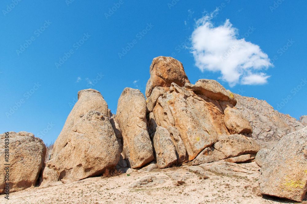 bright blue sky over the rocks, mountain-like turtle bright blue sky over the rocks, mountain-like turtle
