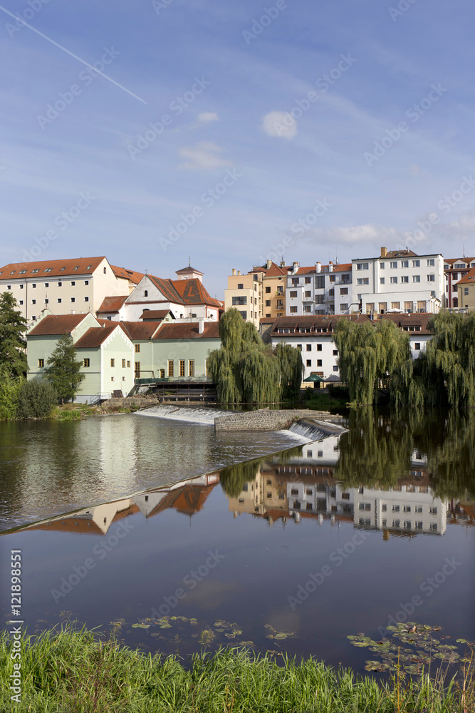 Colorful royal medieval Town Pisek above the river Otava, Czech Republic 