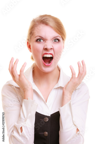 Angry businesswoman furious woman screaming