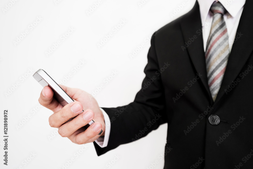 Businessman using smartphone, on white background Businessman using smartphone, on white background