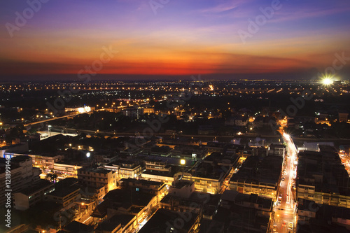 Long exposure city scape with twilight sunset sky