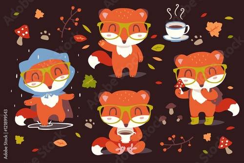 vector autumn fox set