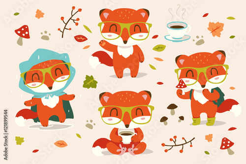 vector cartoon fall fox