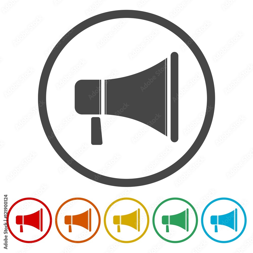 Megaphone icon. Loudspeaker strike symbol Megaphone icon. Loudspeaker strike symbol