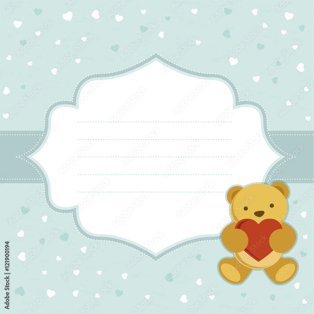 Card with the teddy bear for baby shower. Vector illustration.
Card with the teddy bear for baby shower. Vector illustration.