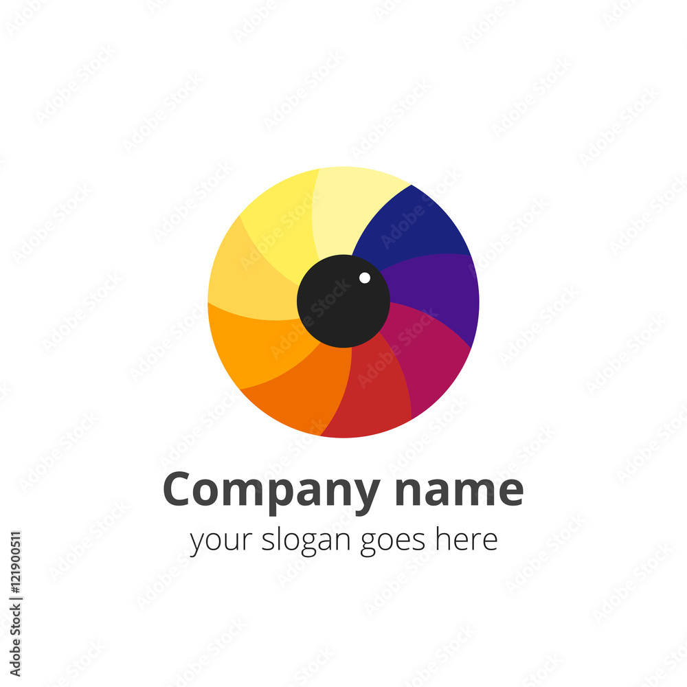 Camera lens eye with colorful circle gradient and vector logo template. Digital vision symbol, logo, icon, sign, emblem. Abstract logo for photograph studio, camera shop, photo company or service. Camera lens eye with colorful circle gradient and vector logo template. Digital vision symbol, logo, icon, sign, emblem. Abstract logo for photograph studio, camera shop, photo company or service.