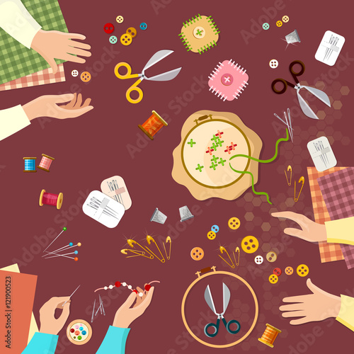 Tailor seamstress fashion designer needlework lessons team hands