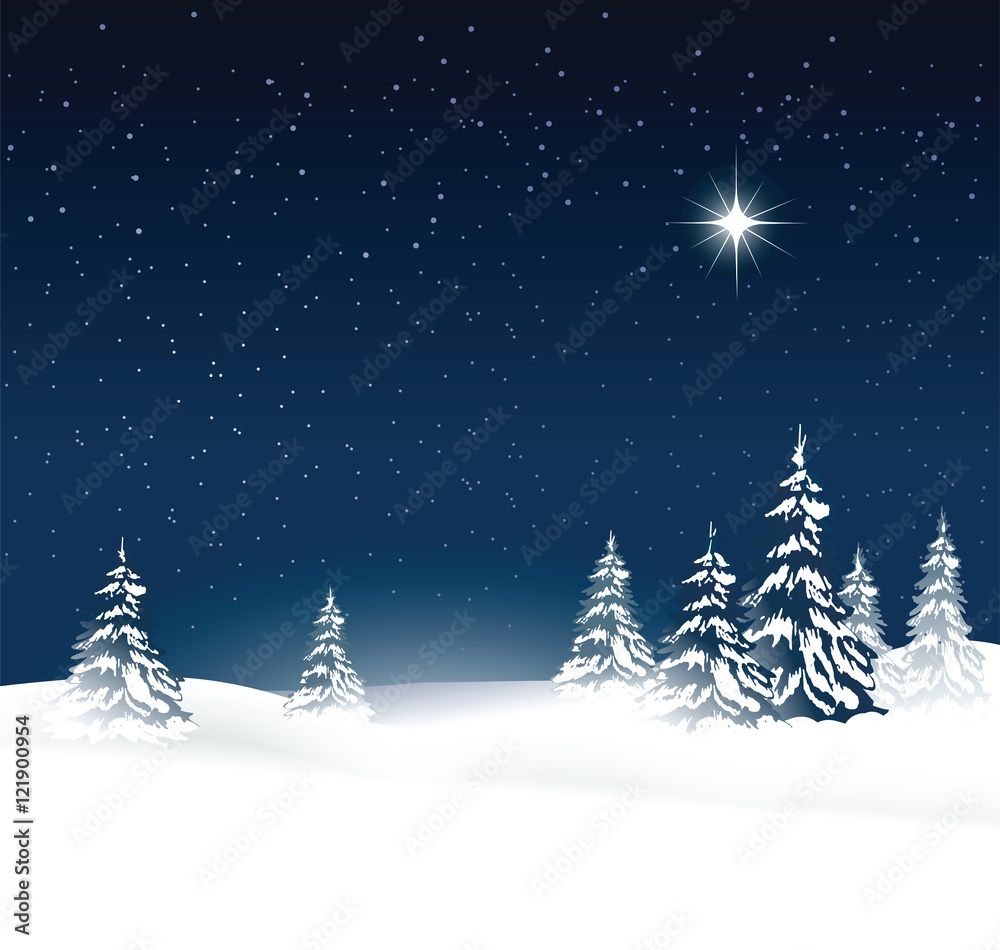 Christmas background with snow-covered trees