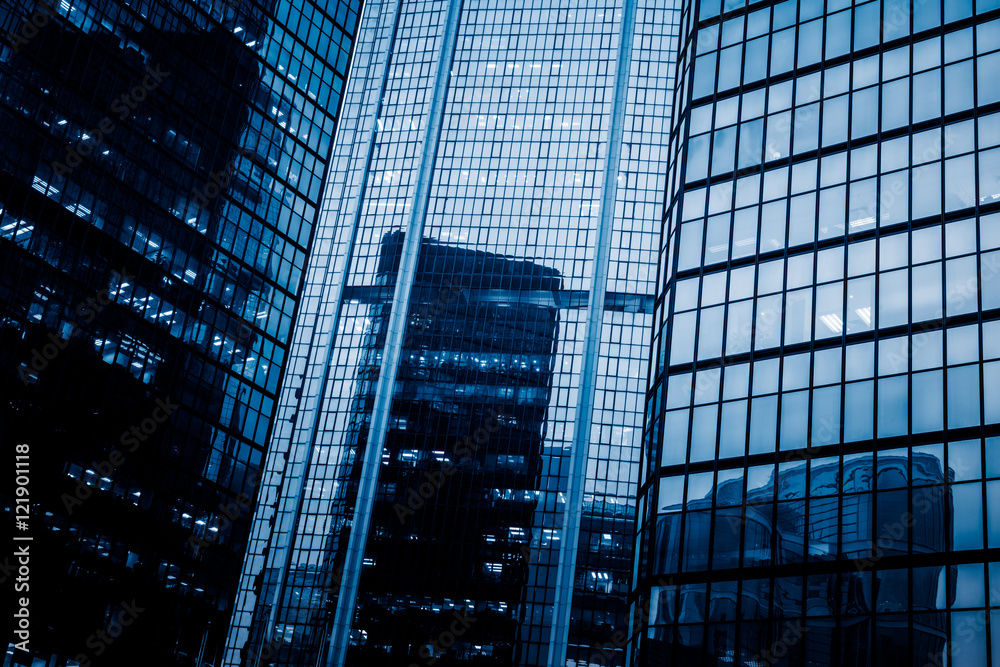 modern glass buildings,blue toned.