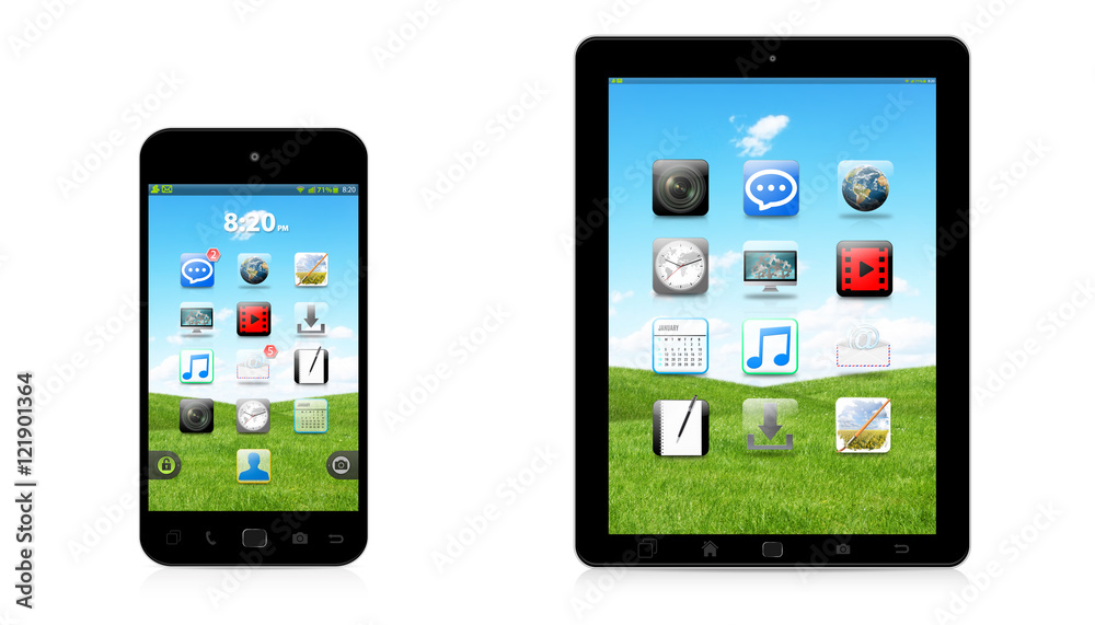 Modern digital phone and tablet on white background 3D rendering Modern digital phone and tablet on white background 3D rendering