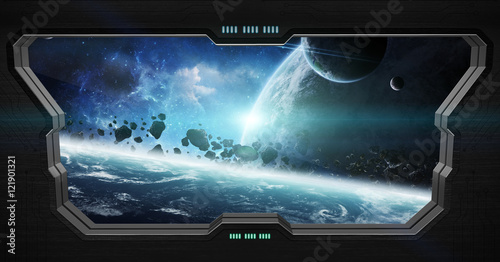 Fototapeta Naklejka Na Ścianę i Meble -  View of outer space from inside a space station