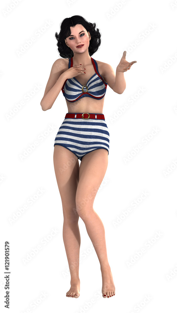 3D Rendering Pinup Girl on White 3D Rendering Pinup Girl on White