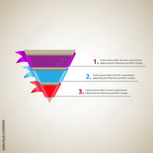 Sales / Conversion funnel. Cone with colored ribbons. Vector Infographic template