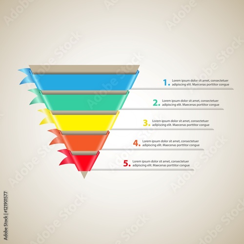 Sales / Conversion funnel. Cone with colored ribbons. Vector Infographic template
