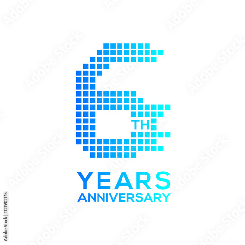6 years anniversary with a pixels digital,technology logo