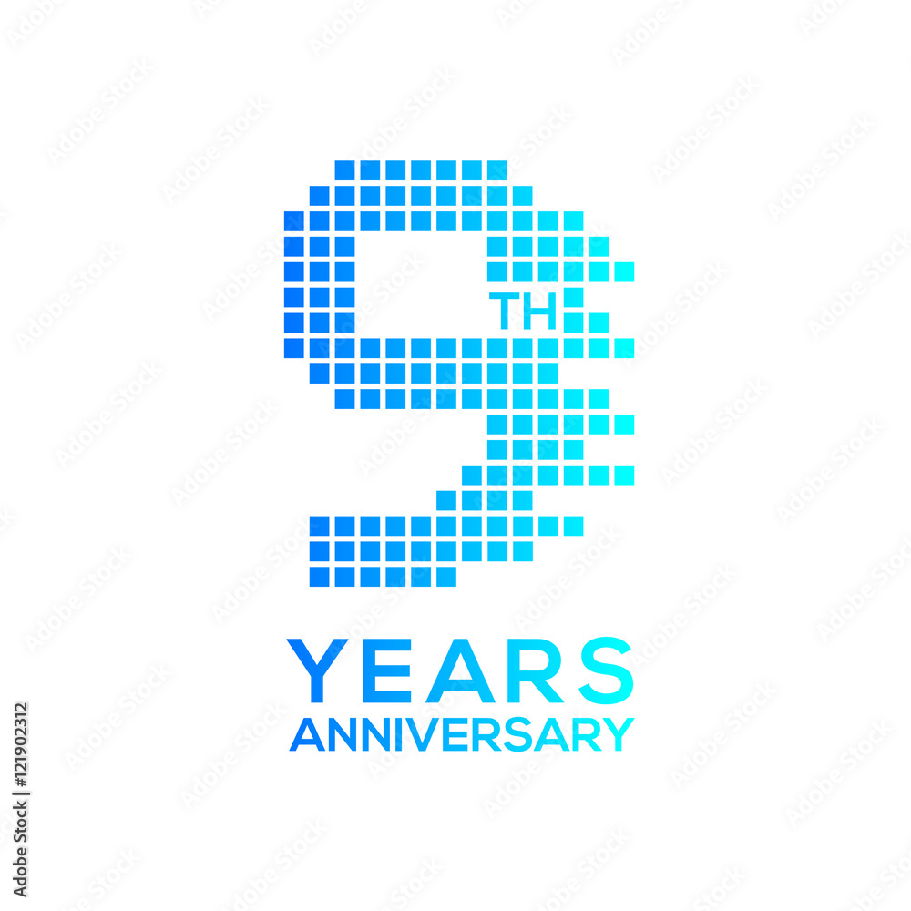 9 years anniversary with a pixels digital,technology logo 9 years anniversary with a pixels digital,technology logo