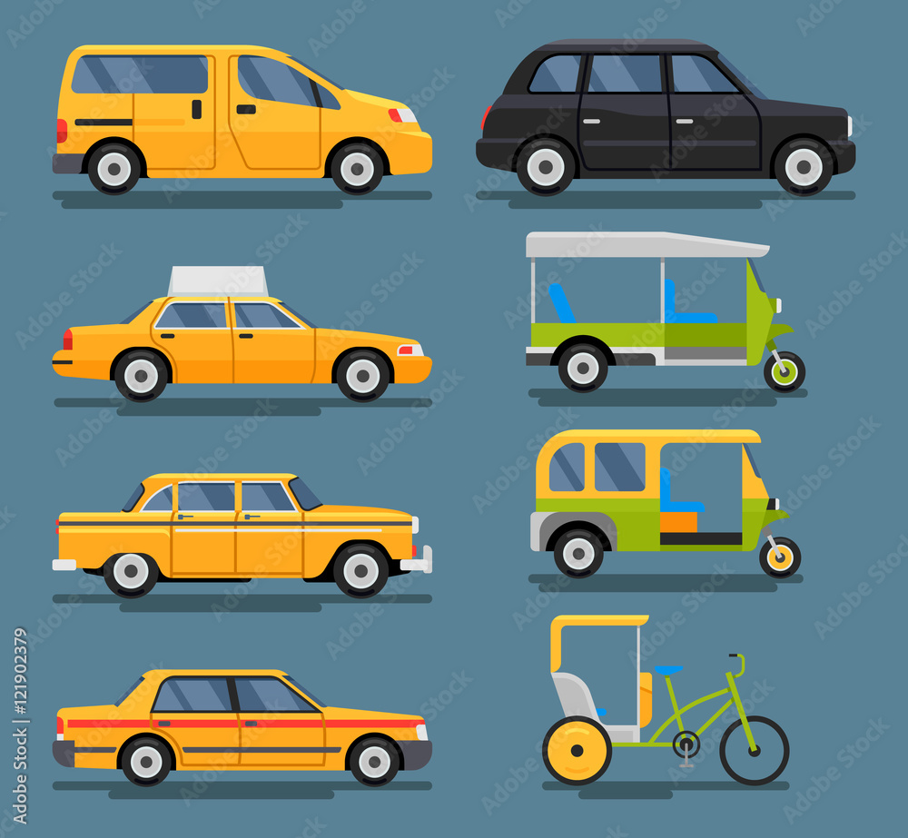 various city urban traffic vehicles icons