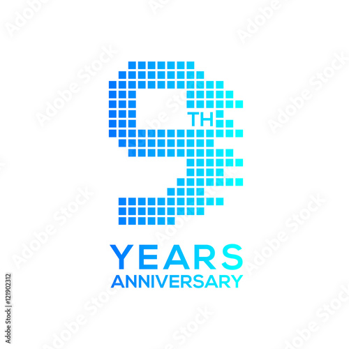 9 years anniversary with a pixels digital,technology logo