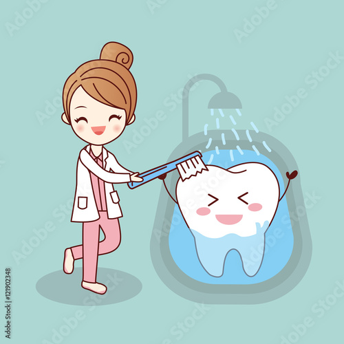cartoon dentist  is brush tooth