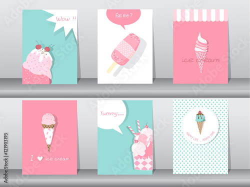 Set of ice cream cones. Design card. Vector illustrations