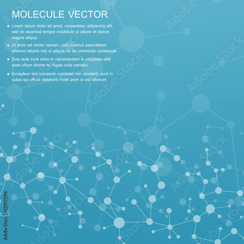 Structure molecule and communication Dna, atom, neurons. Science concept for your design. Connected lines with dots. Medical, technology, chemistry, science background. Vector illustration.