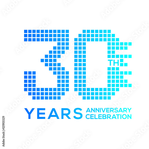 30 years anniversary with a pixels digital,technology logo