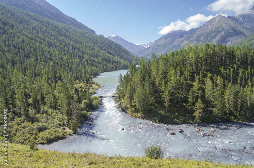 The Kucherla river flows from Kucherla lake. Altai Mountains.