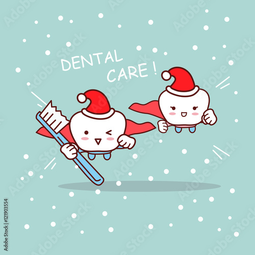 Happy cartoon tooth and dentist
