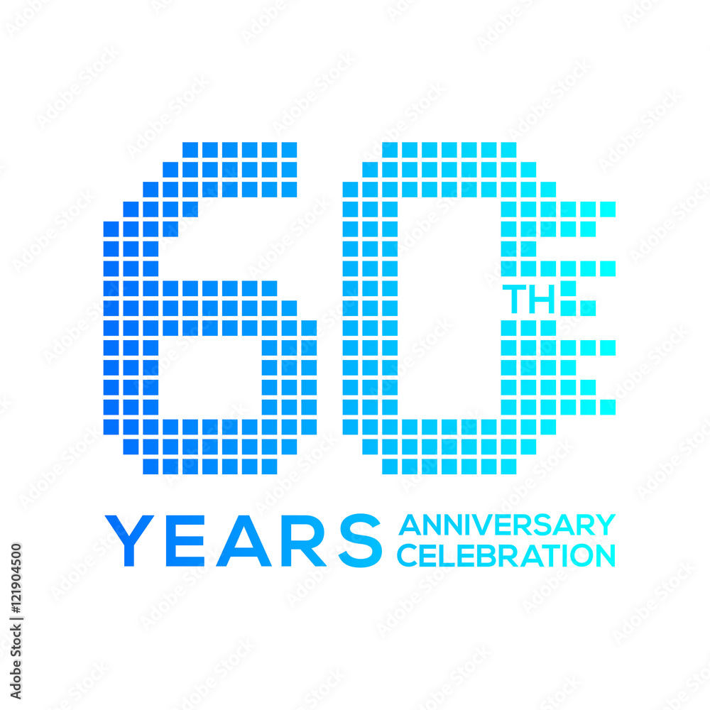 60 years anniversary with a pixels digital,technology logo