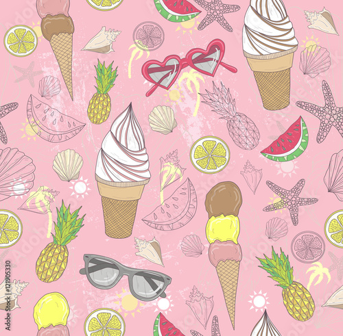 Cute summer abstract pattern. Seamless pattern with ice creams,