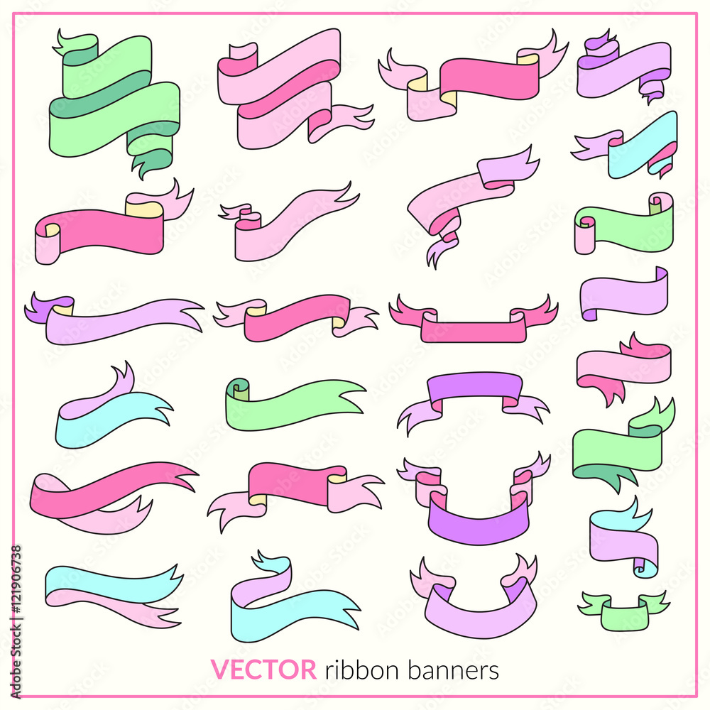  sweet pastel ribbon banners cartoon style
